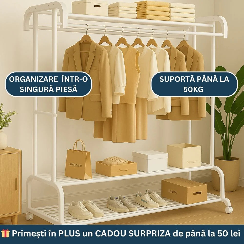 SUPORT DUBLU METALIC DE UMERAȘE PENTRU HAINE